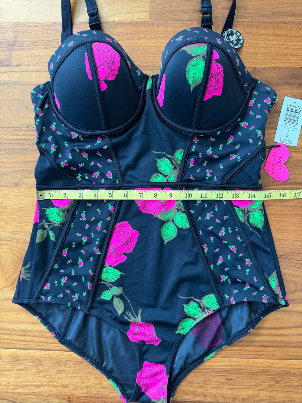 NWT Torrid x Betsy Johnson Black Pink Rose Swimsuit Sz 12 / L Whimsigoth Floral - Picture 8 of 16